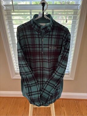 Columbia Teal & Black Plaid Fleece Pullover